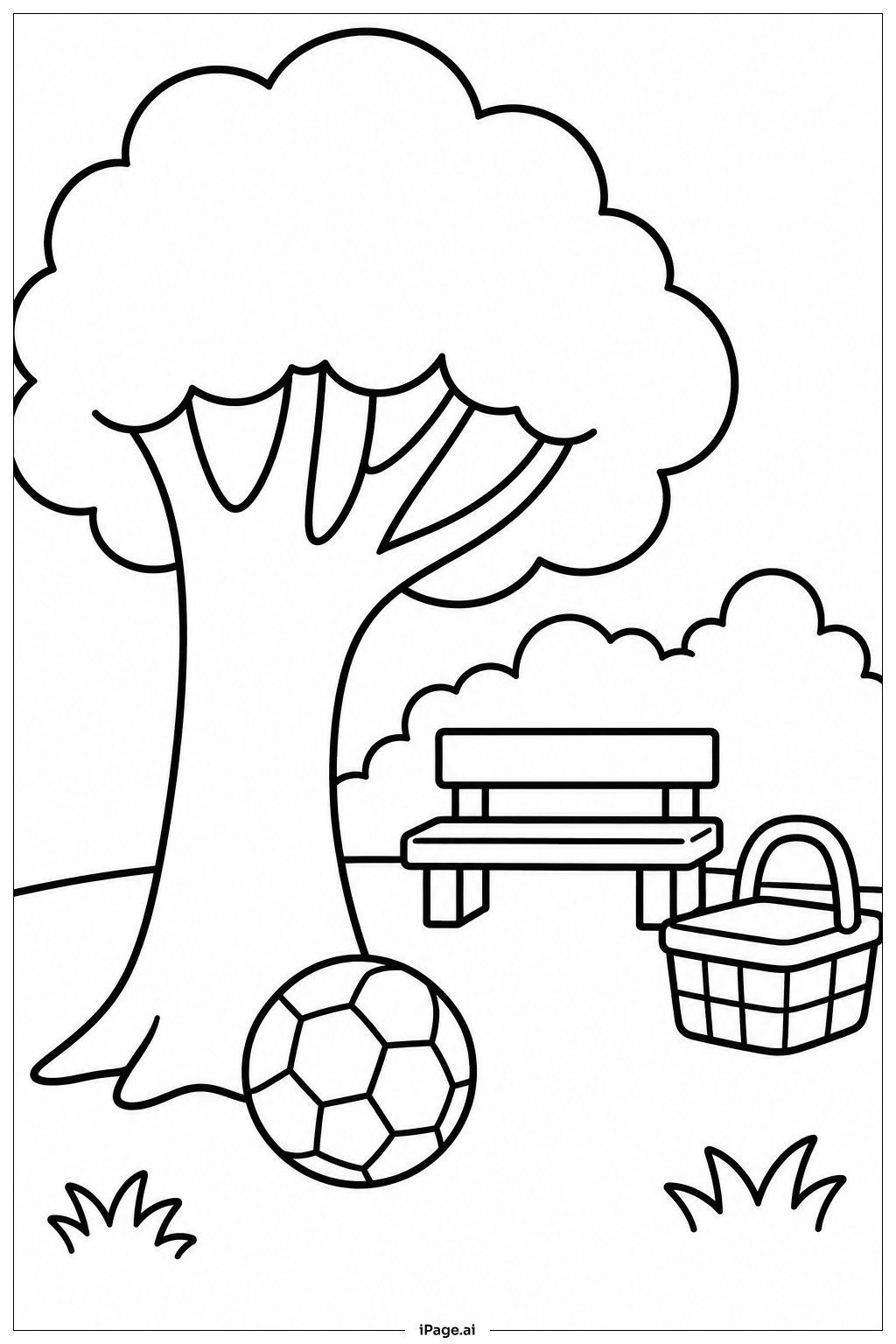 Page de coloriage Ballon de Football sous l'Ombre d'un Arbre