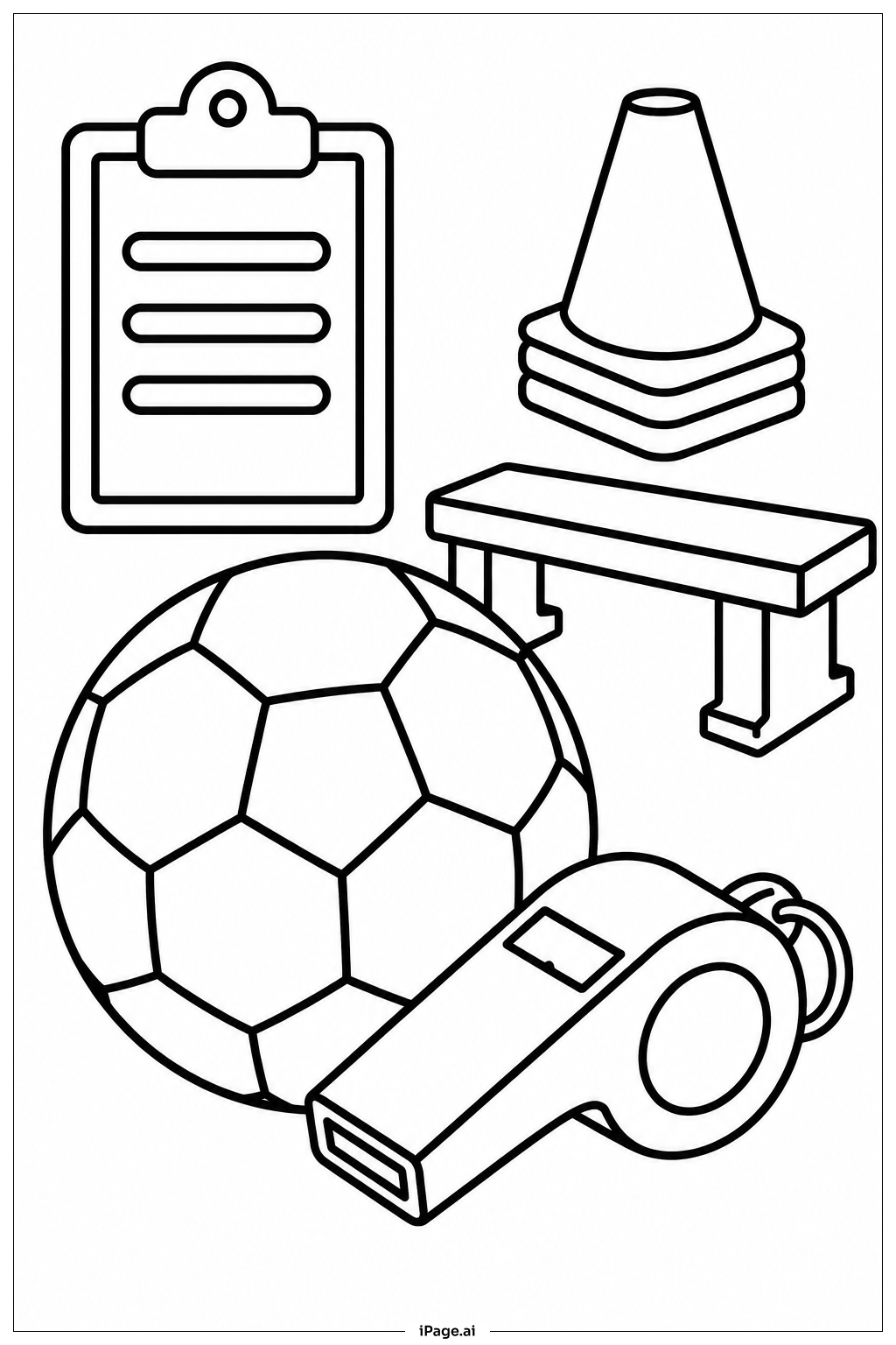 Página para colorear de Balón de Fútbol con Silbato de Entrenador