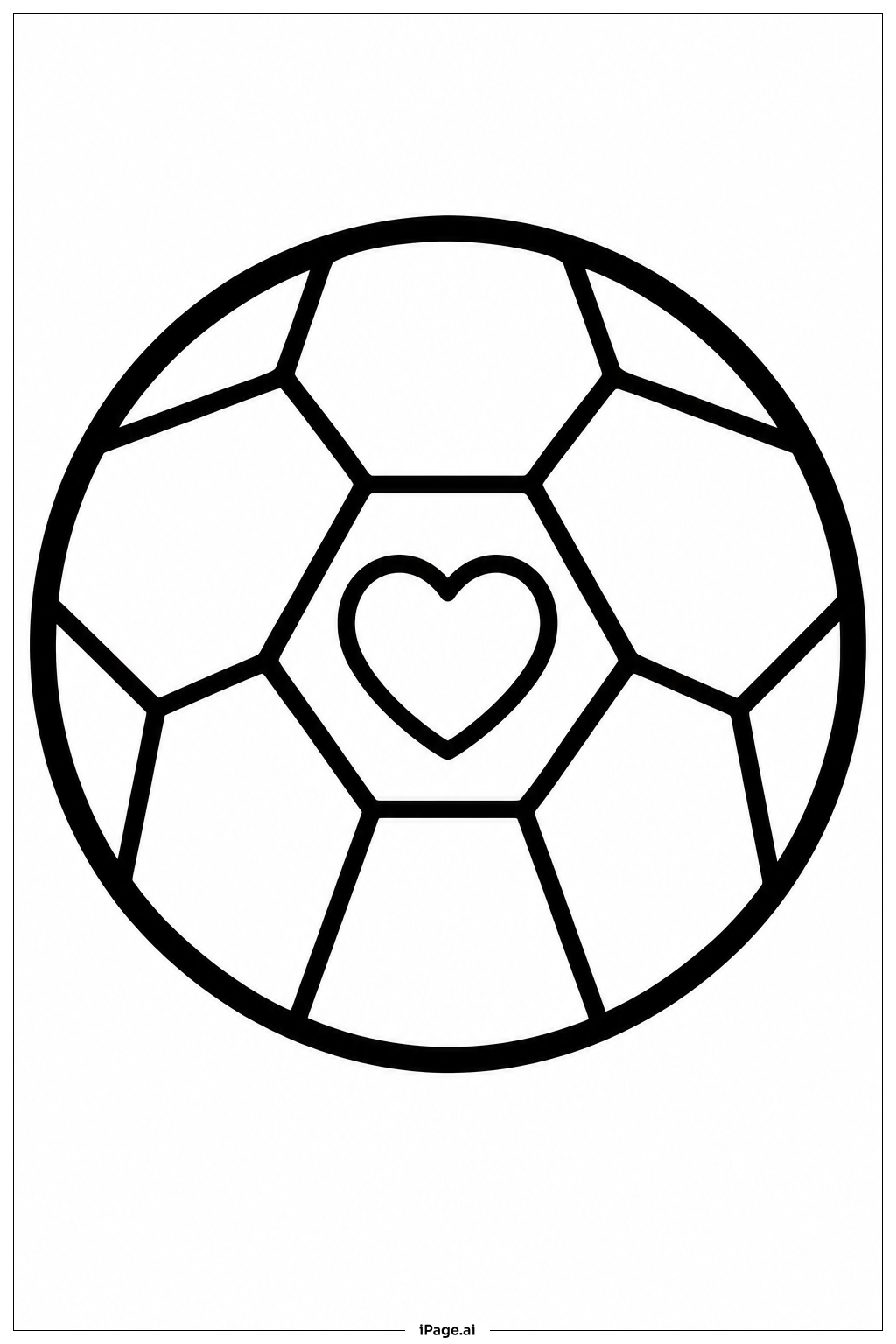 ハートパネルのサッカーボールの塗り絵ページ