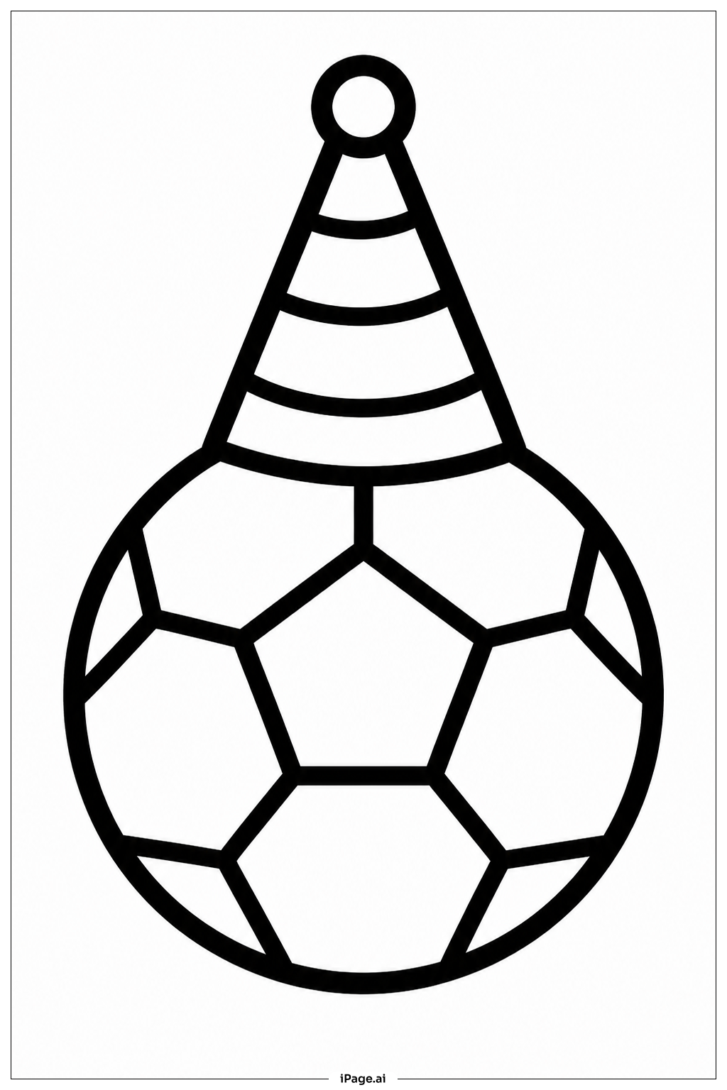Página para colorear de Balón de Fútbol con Sombrero de Fiesta