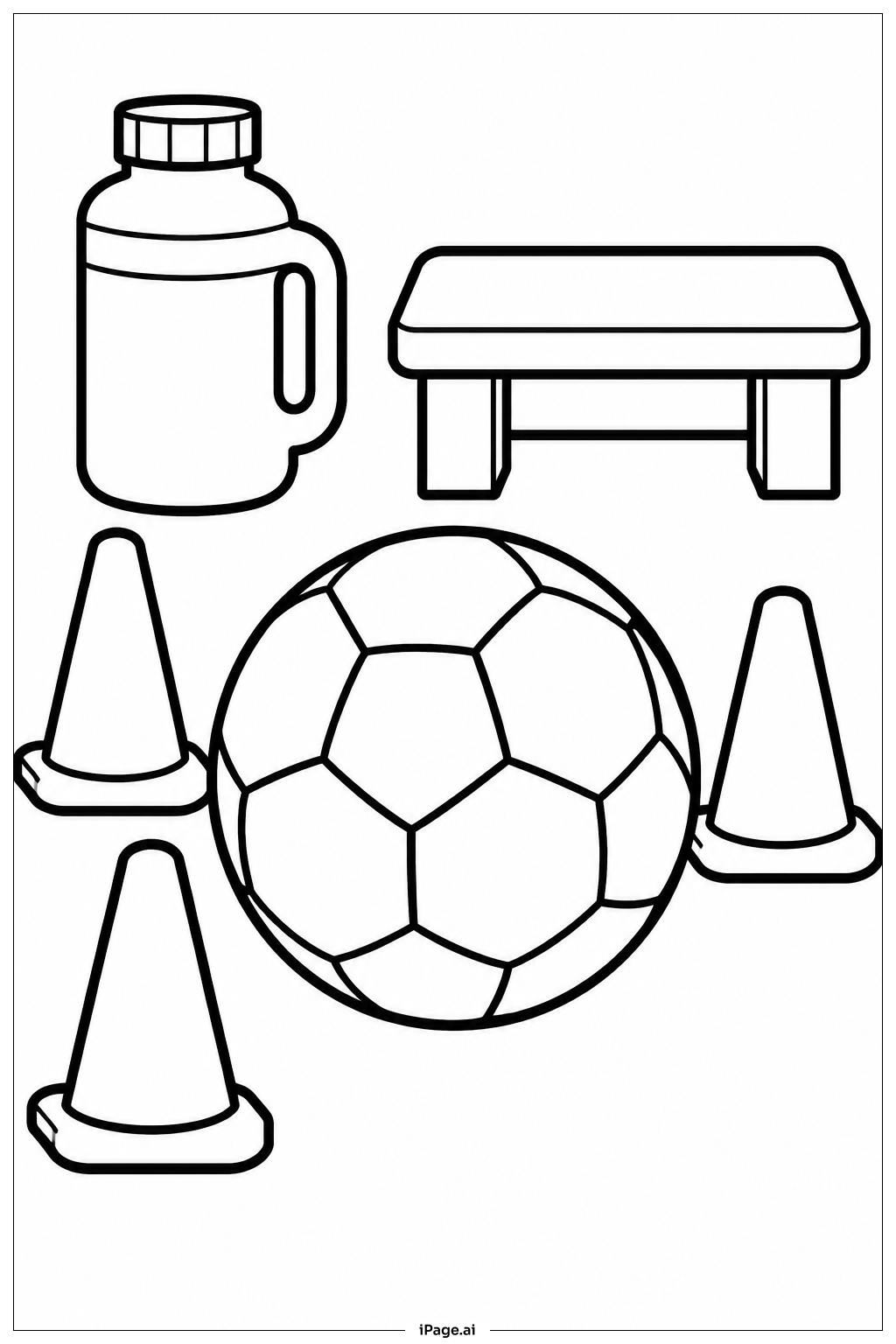 Página para colorear de Balón de Fútbol con Conos de Entrenamiento
