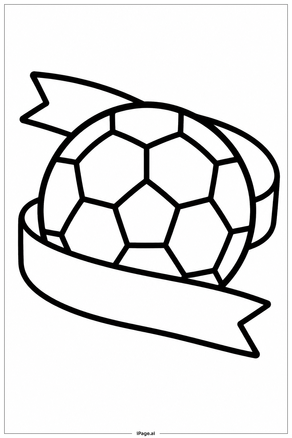 リボン付きサッカーボールの塗り絵ページ