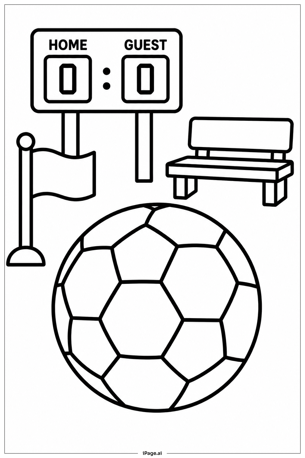 Página para colorear de Balón de Fútbol con Marcador