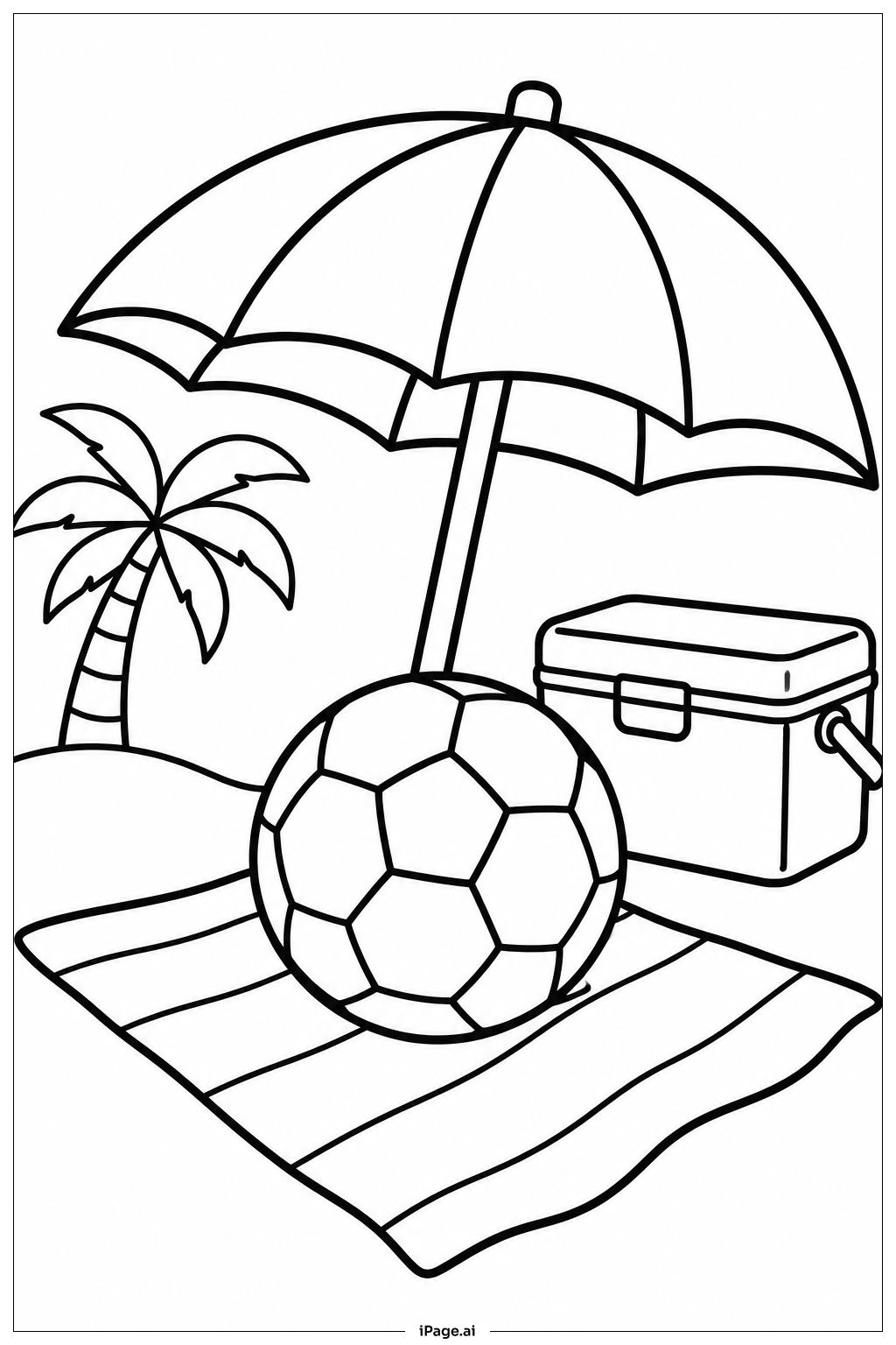 傘の影のサッカーボールの塗り絵ページ