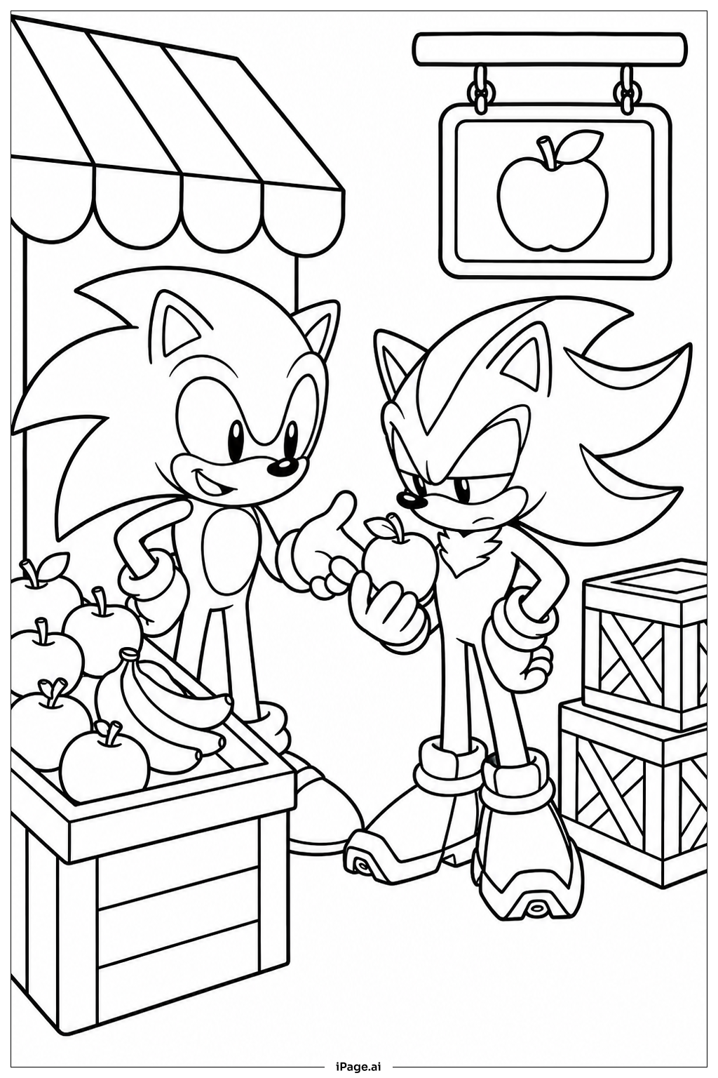 Sonic And Shadow At Market Coloring Page
