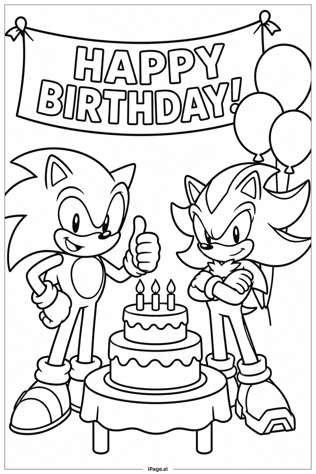 ソニックとシャドウの誕生日の塗り絵ページ