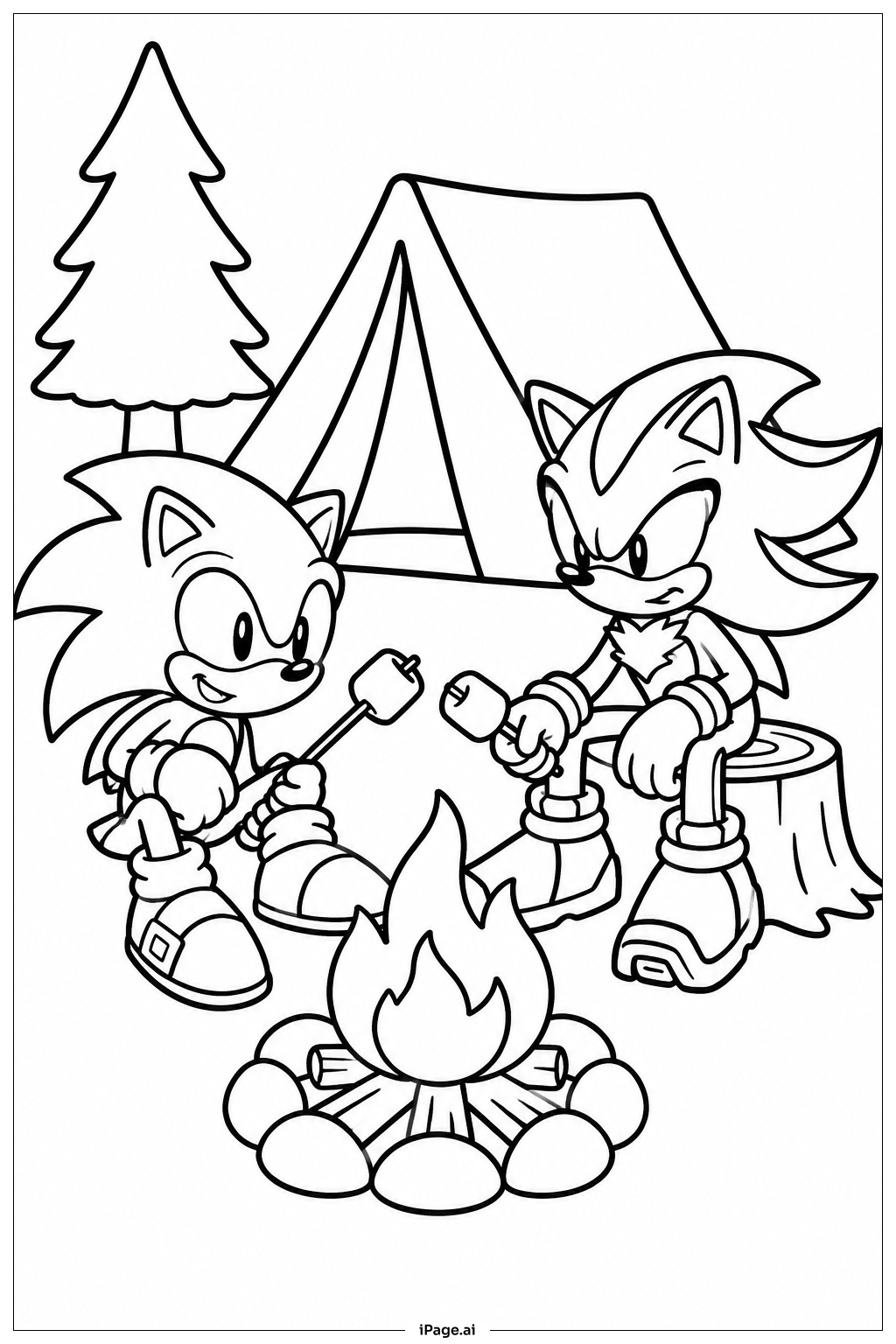 Sonic And Shadow Camping Coloring Page