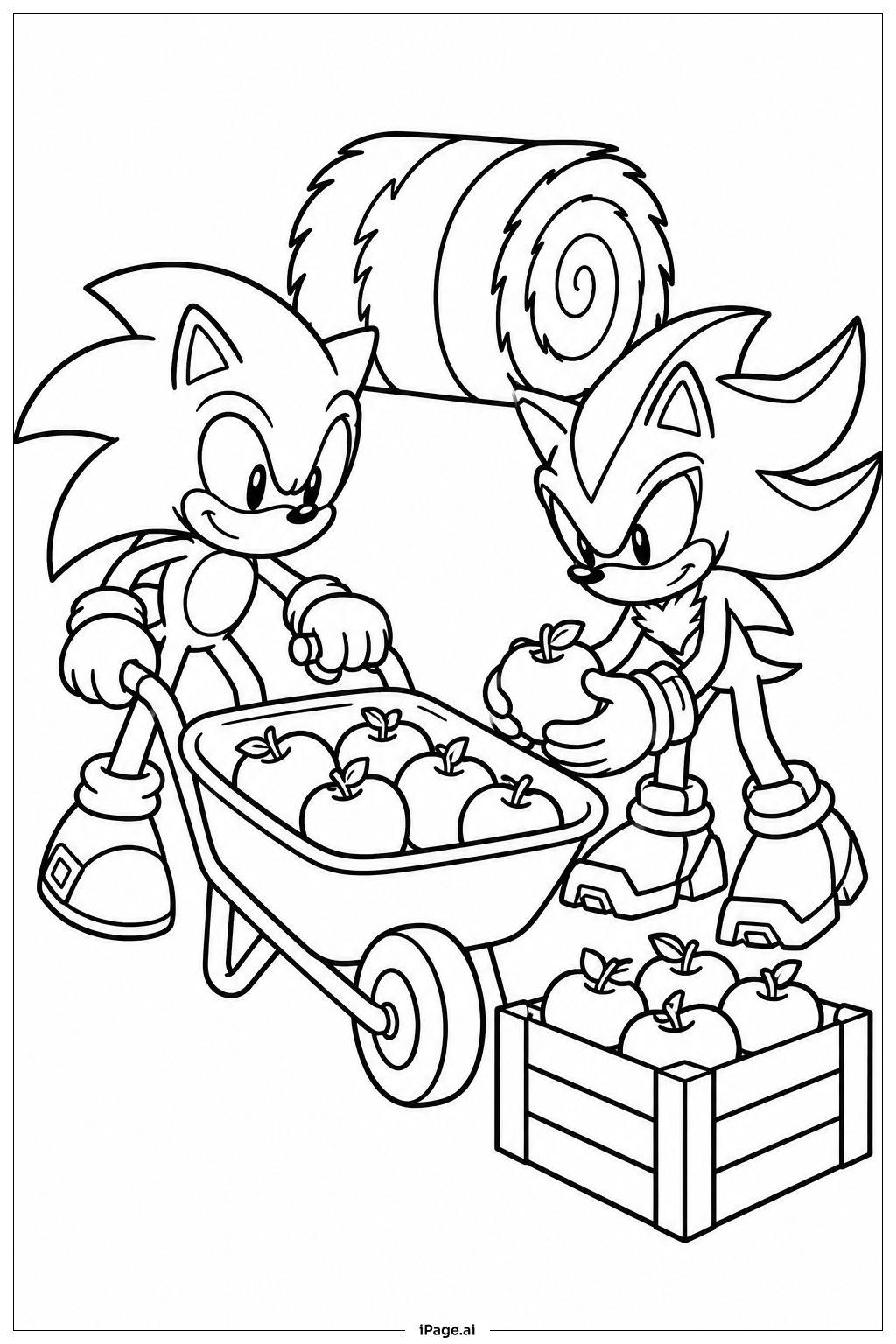 Página para colorir de Sonic e Shadow na Colheita