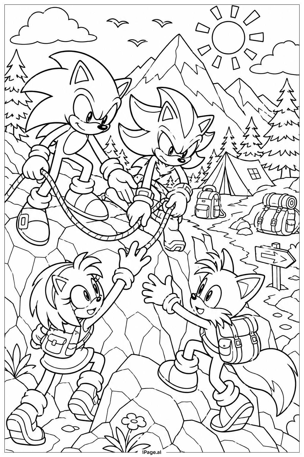 Página para colorear de Sonic y Shadow: Rescate en la Montaña