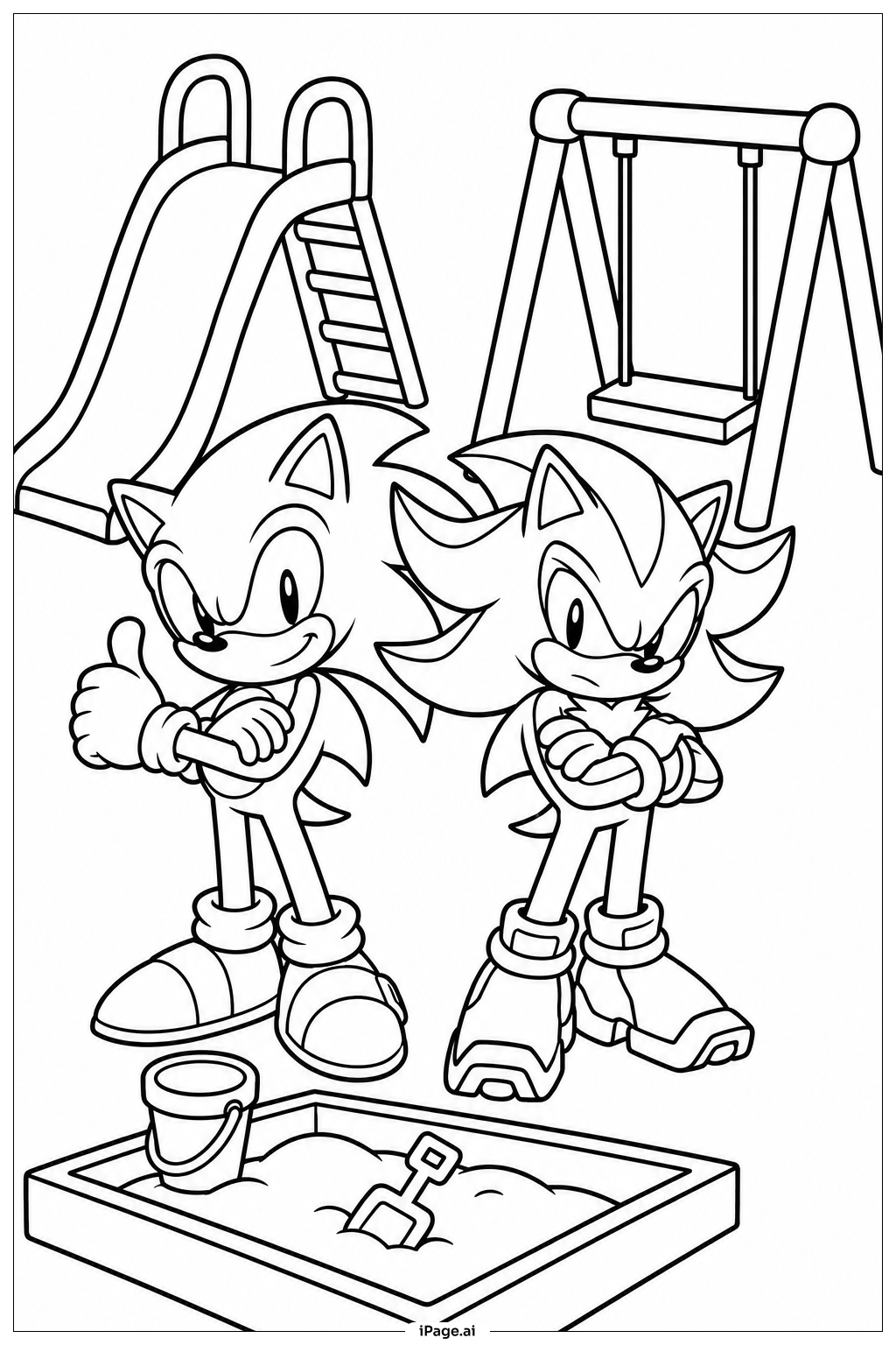 ソニックとシャドウの遊び場の塗り絵ページ