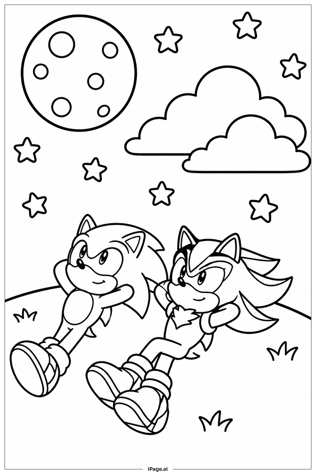 Trang tô màu Sonic Và Shadow Ngắm Sao