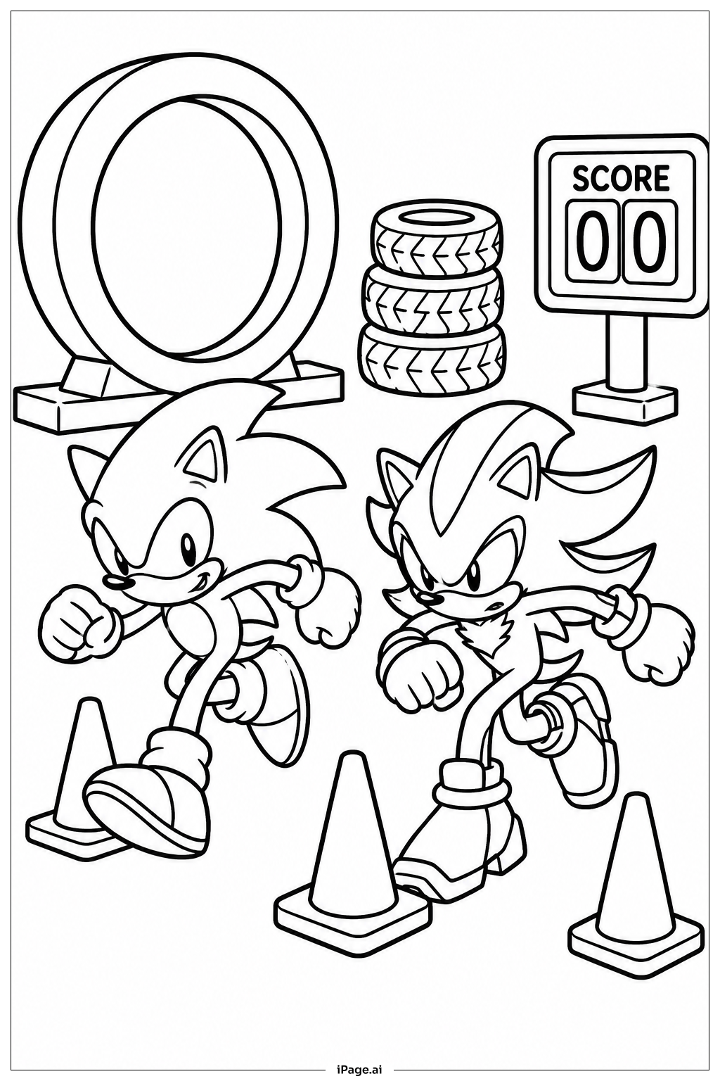 ソニックとシャドウのトレーニングの塗り絵ページ