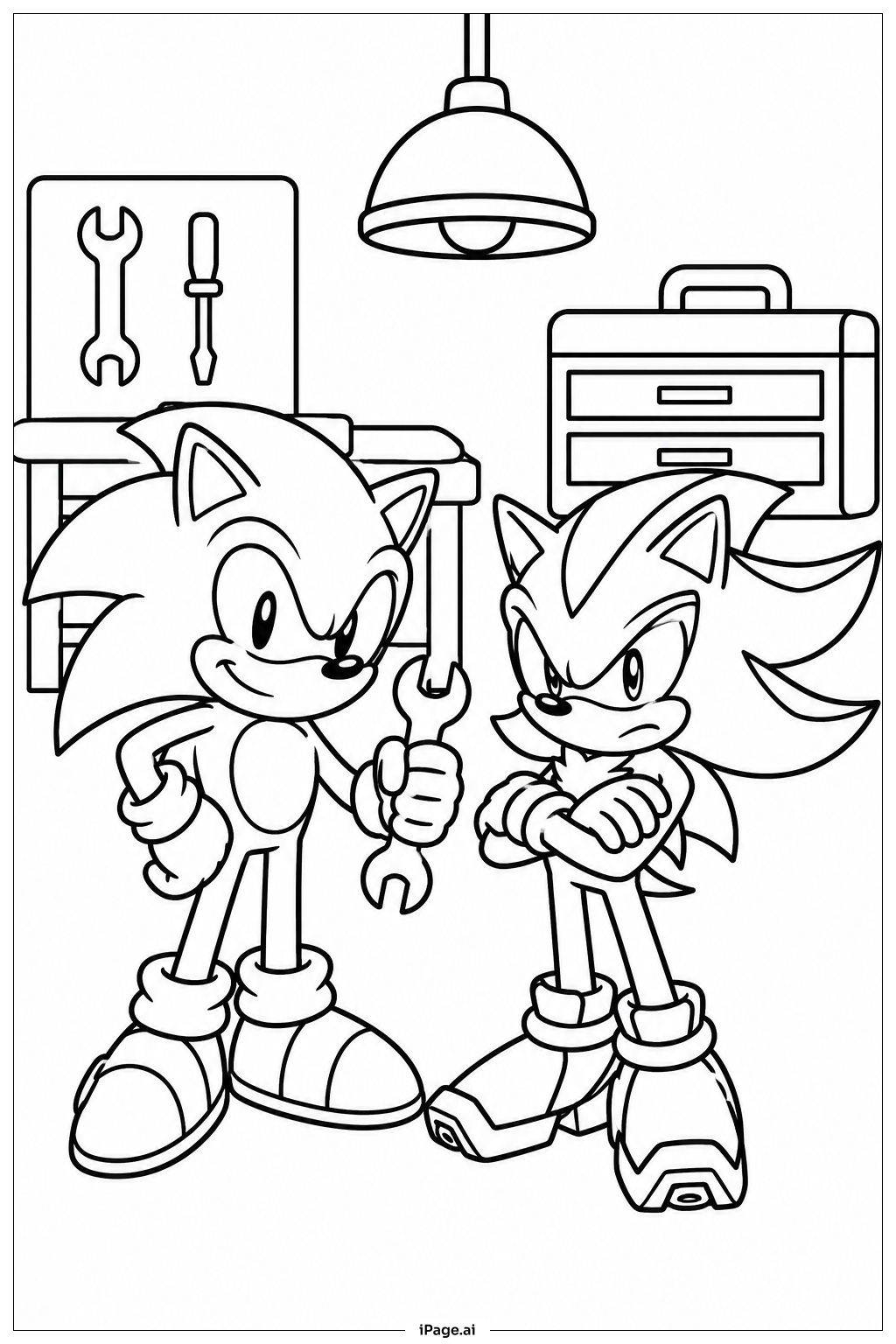ソニックとシャドウのワークショップの塗り絵ページ