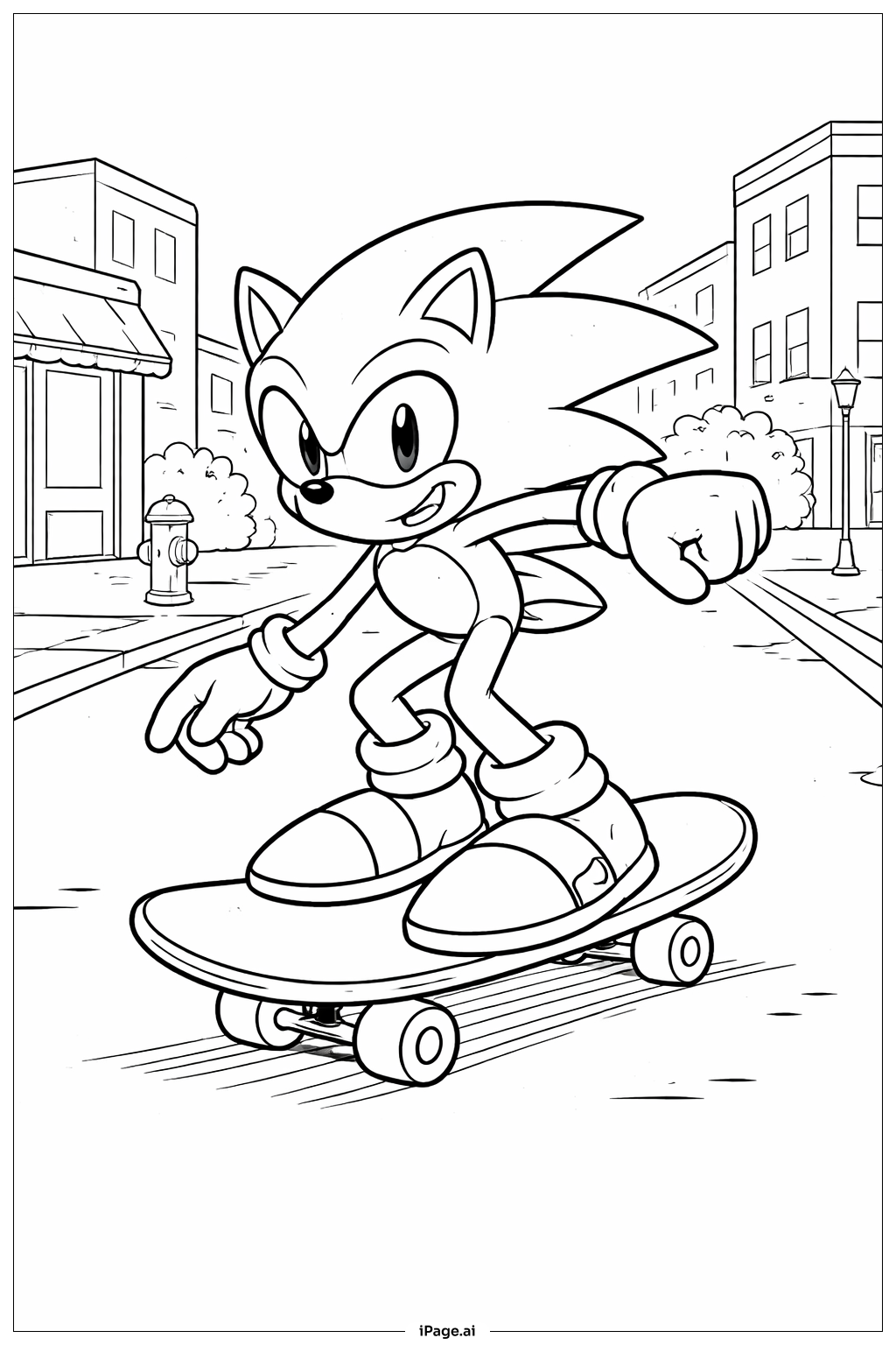 스케이트보드를 탄 소닉 색칠공부 페이지