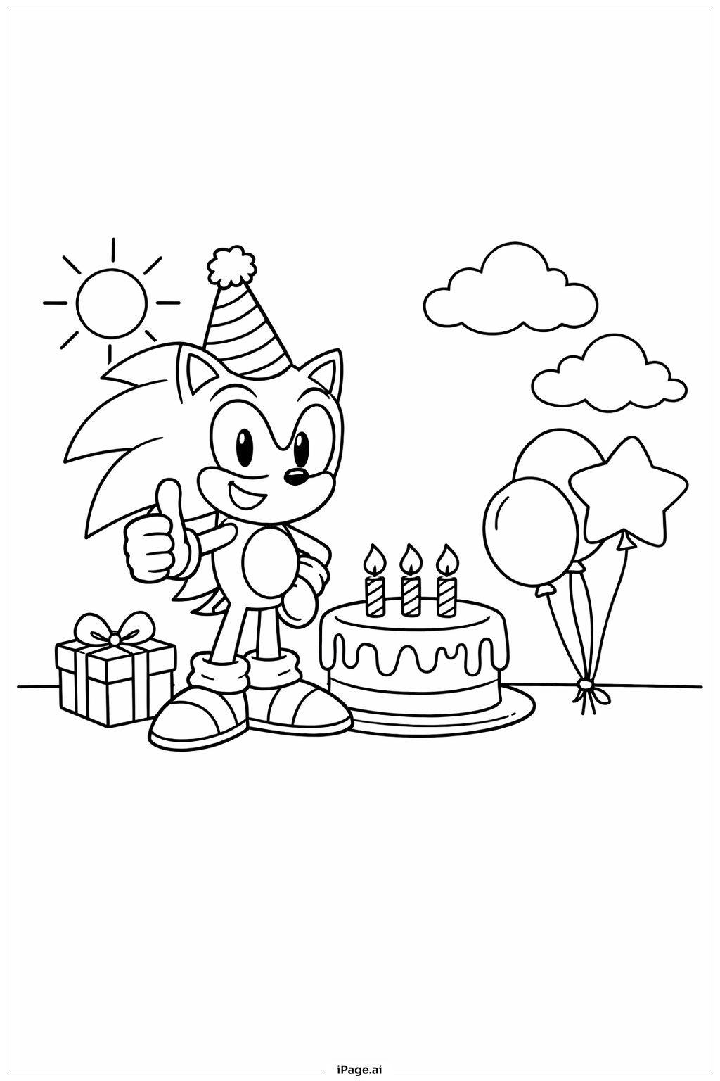 Trang tô màu Sonic The Hedgehog chào mừng sinh nhật