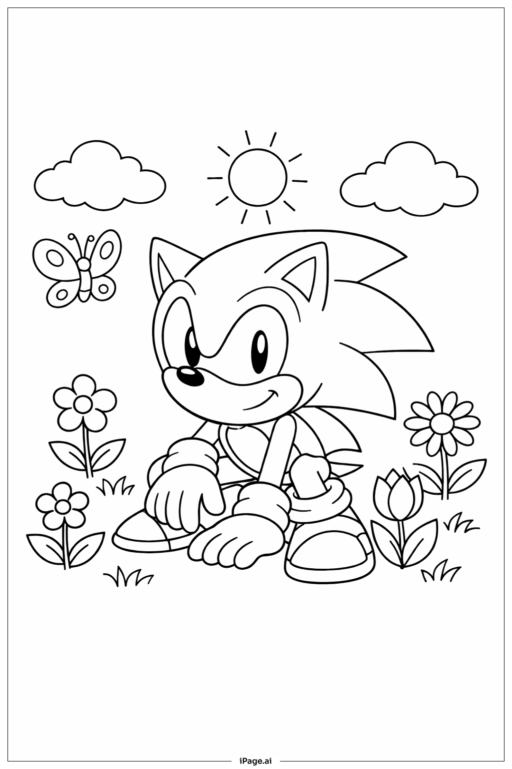 Trang tô màu Sonic The Hedgehog Trong Vườn