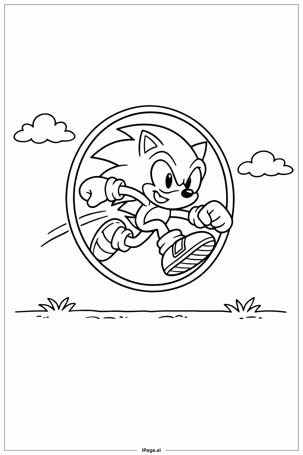 Trang tô màu Sonic Nhím Nhảy Qua Vòng