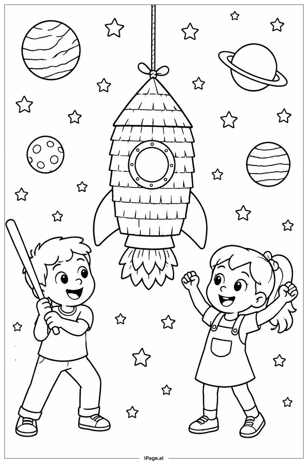 Página para colorear de Cohete Juguete Piñata Espacial