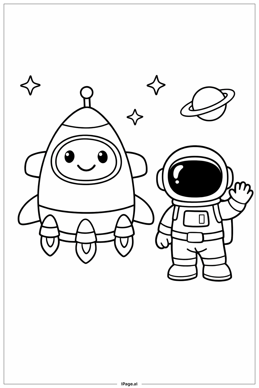  宇宙飞船和宇航员填色页 