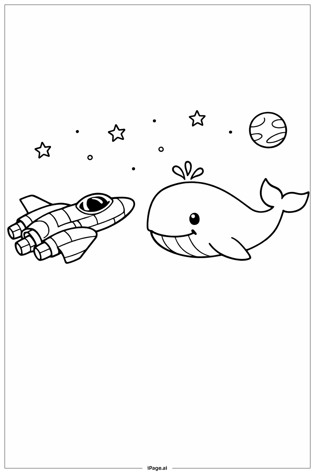  Raumschiff und Weltraumwal Ausmalseite 