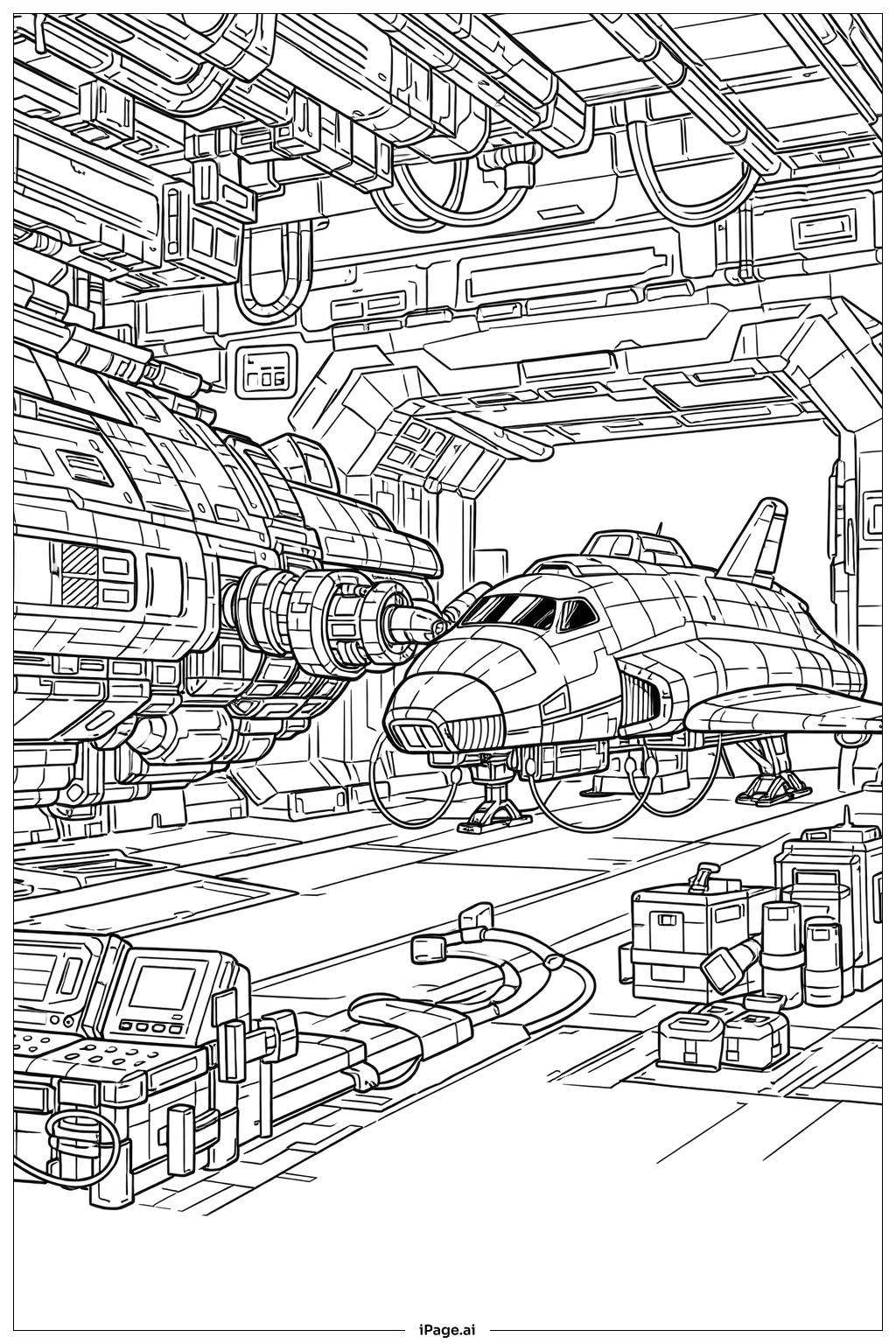 スペースシップのドッキングとシャトルの塗り絵ページ