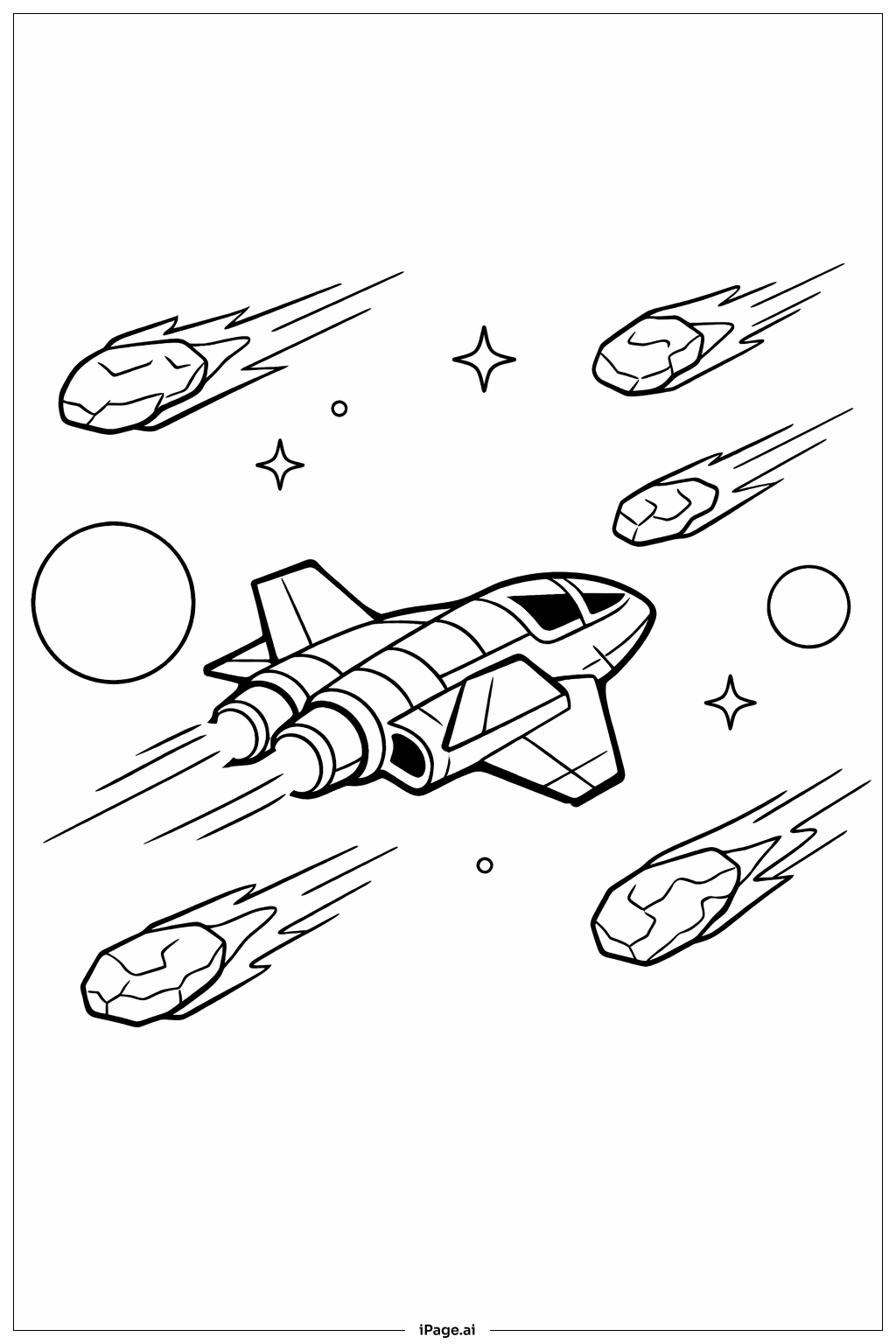  Raumschiff im Meteoritenschauer Ausmalseite 