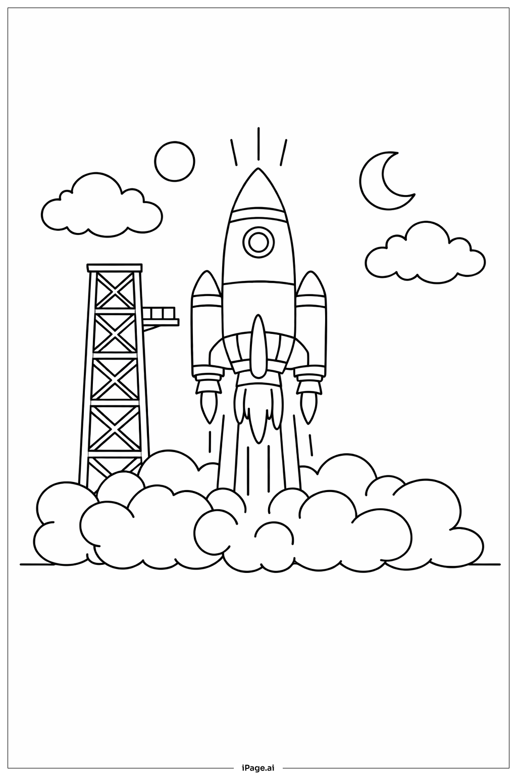 宇宙船の打ち上げシーンの塗り絵ページ