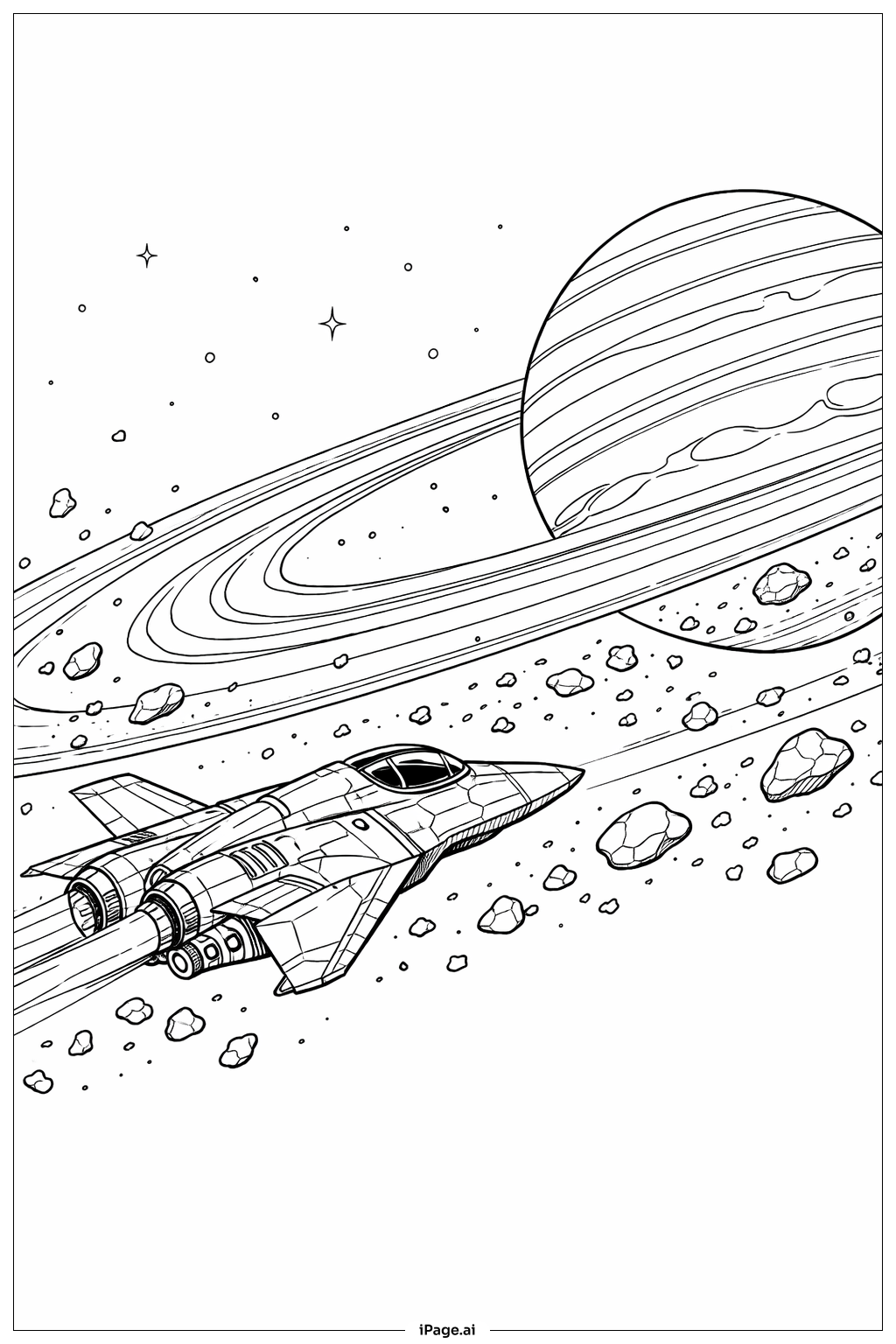  Raumschiff in der Nähe eines Gasriesenrings Ausmalseite 