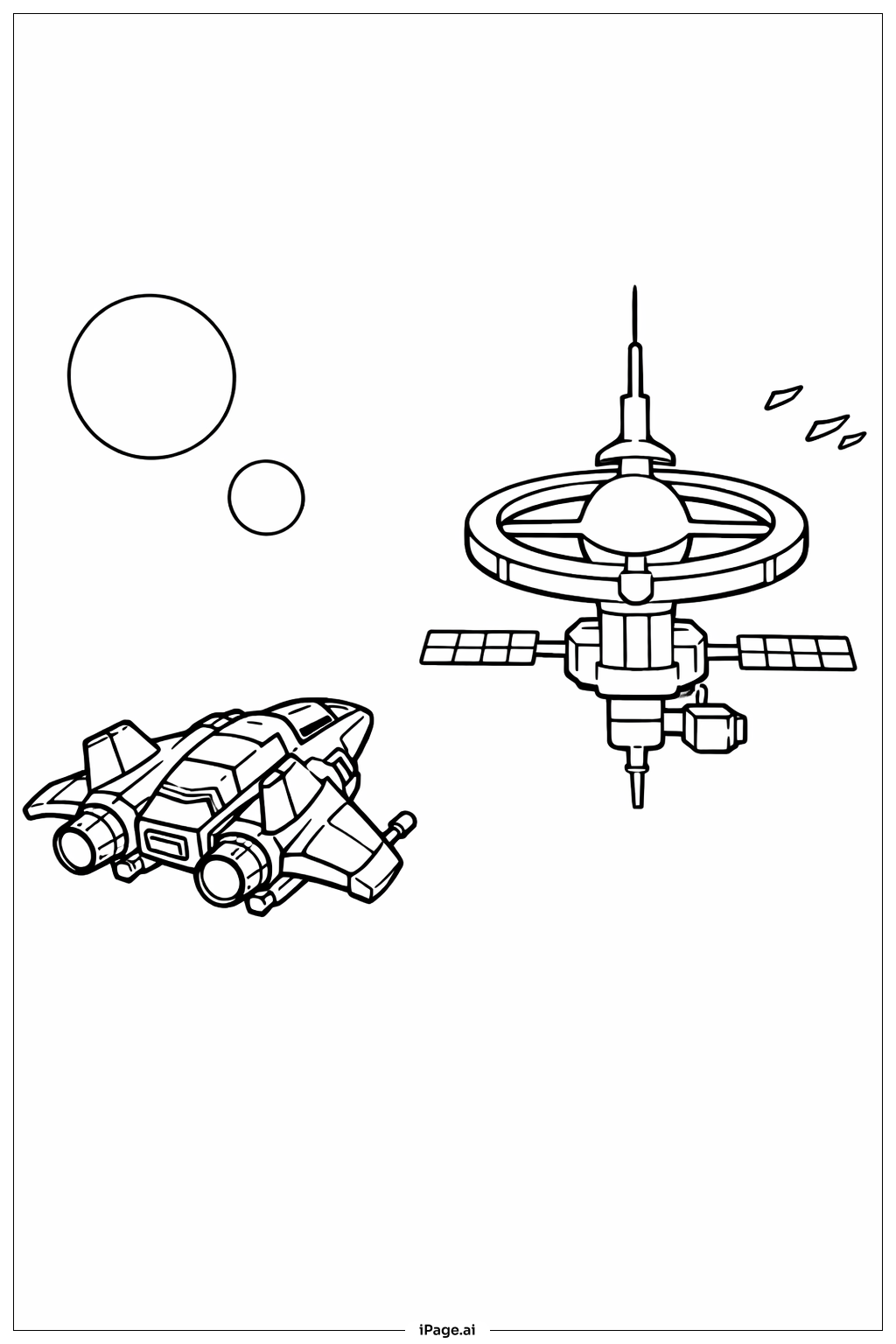  太空船靠近空间站填色页 