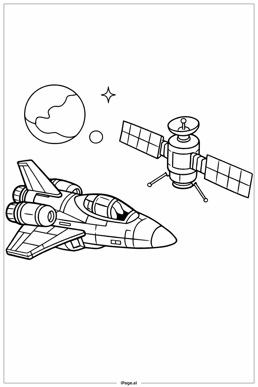 Spaceship Observing Satellite Coloring Page 