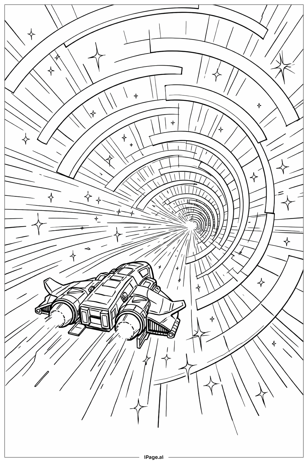 Spaceship Returning Through Warp Tunnel Coloring Page