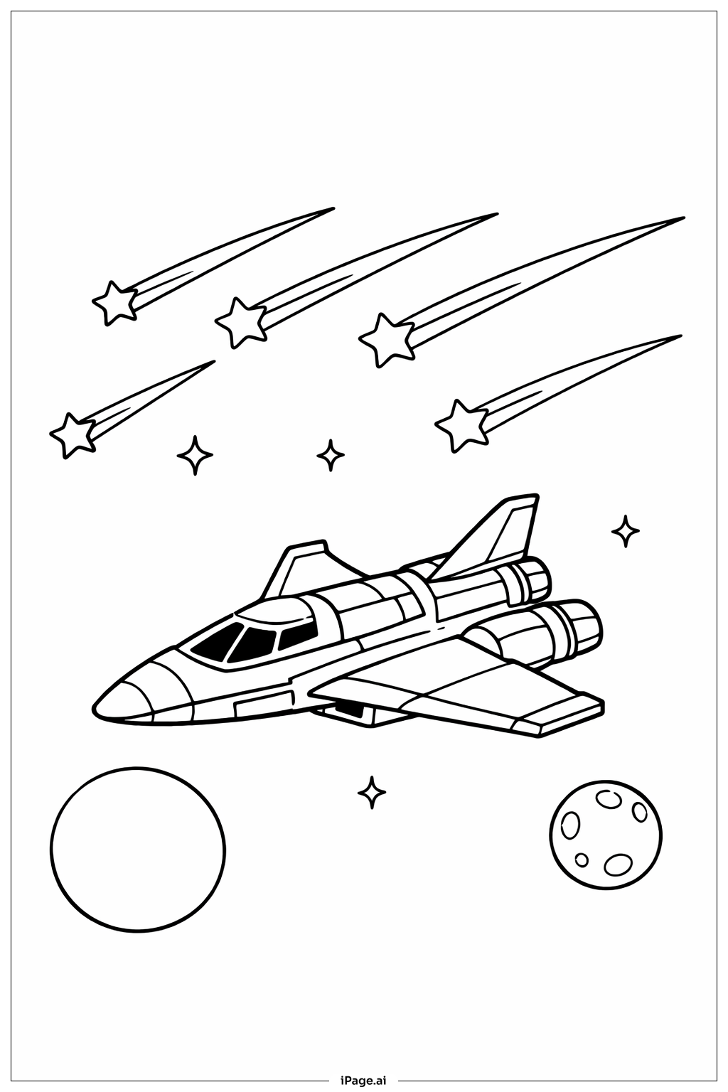  Raumschiff unter Sternschnuppen Ausmalseite 