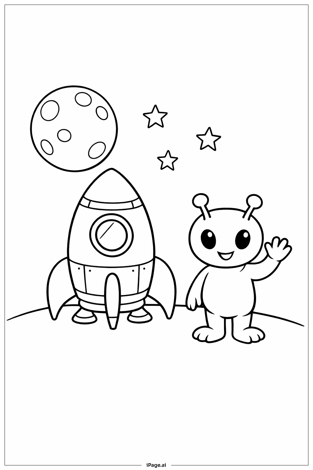 宇宙船とエイリアンの友達の塗り絵ページ