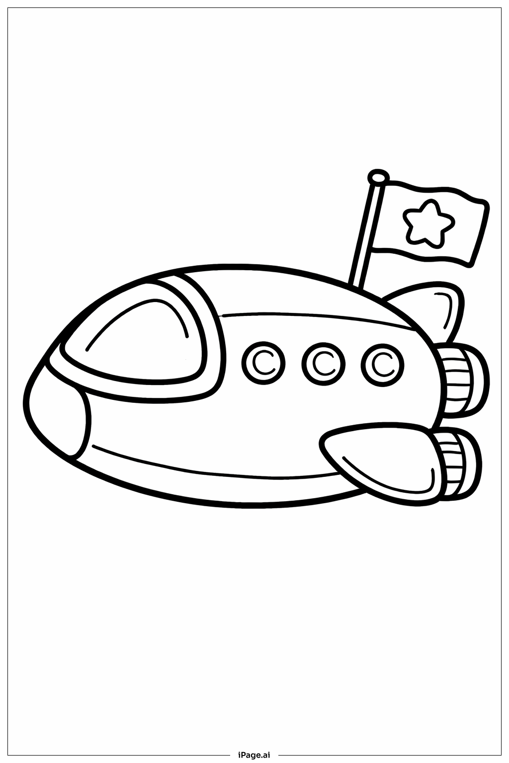 旗付き宇宙船の塗り絵ページ