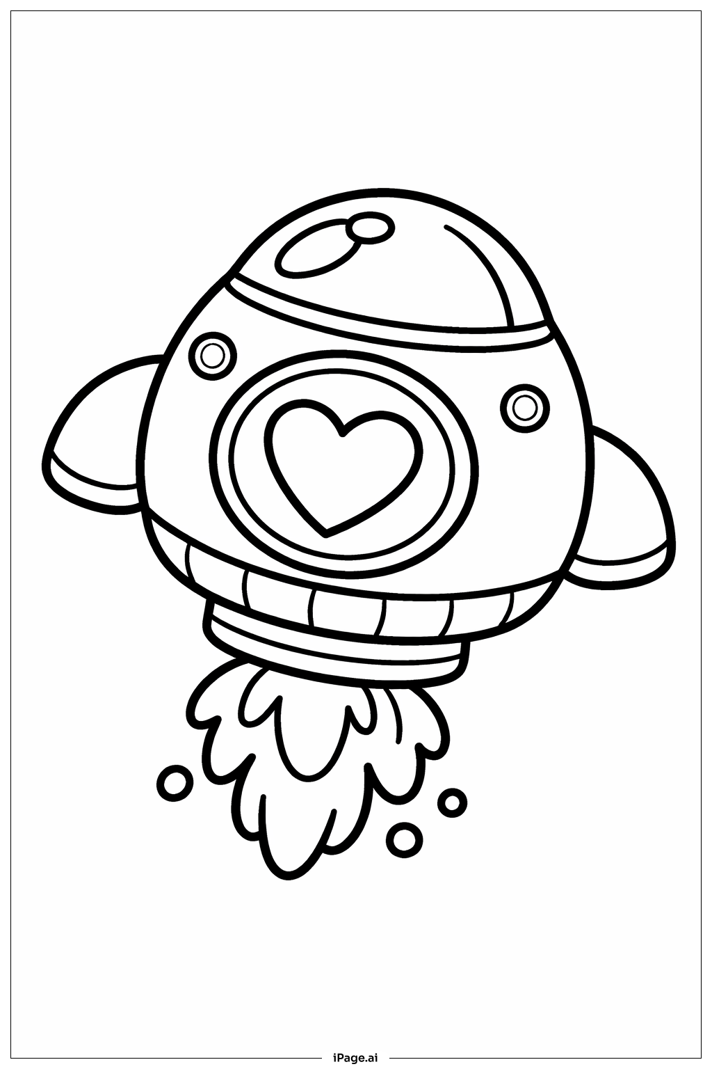 ハートの宇宙船の塗り絵ページ