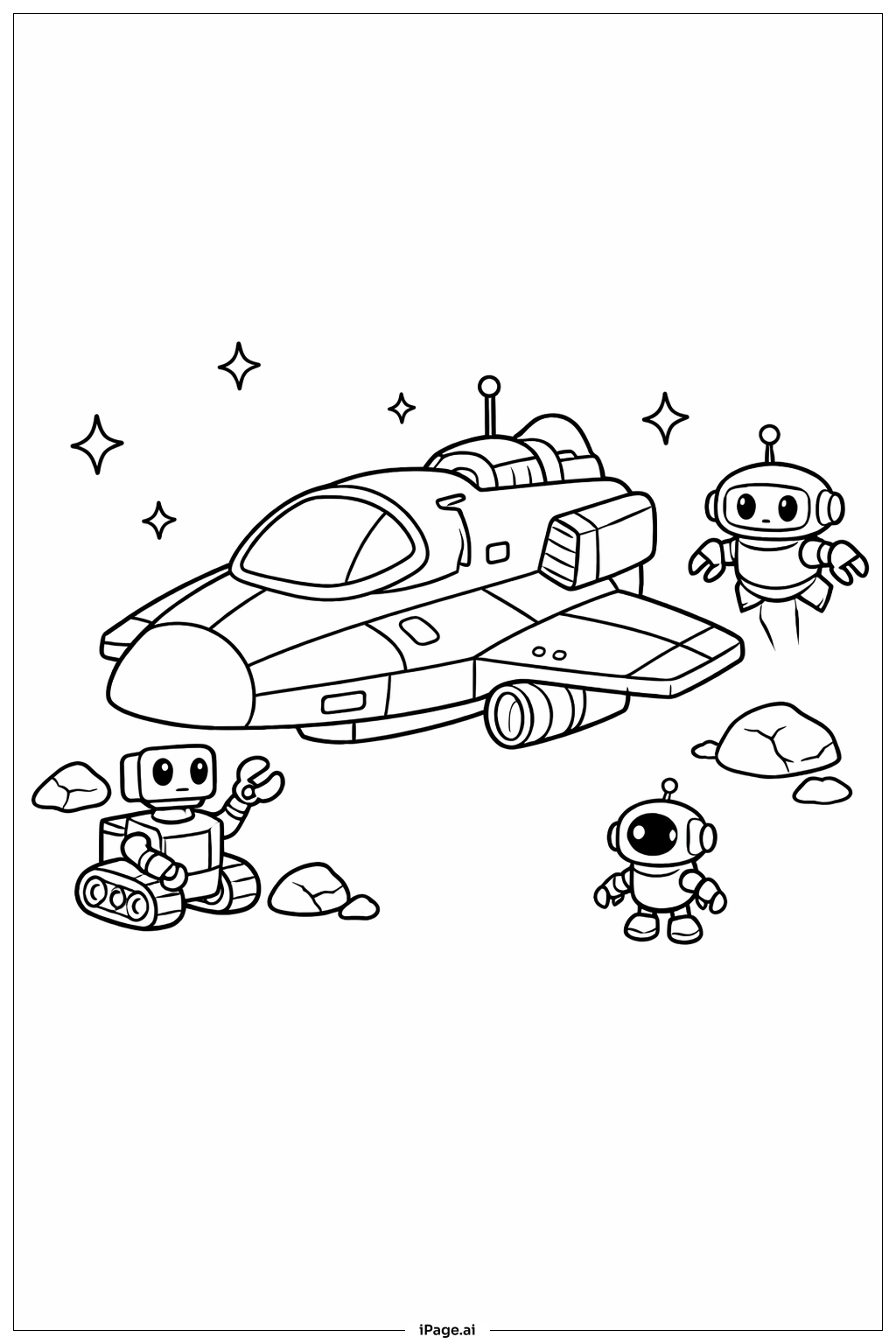  带小机器人飞船填色页 