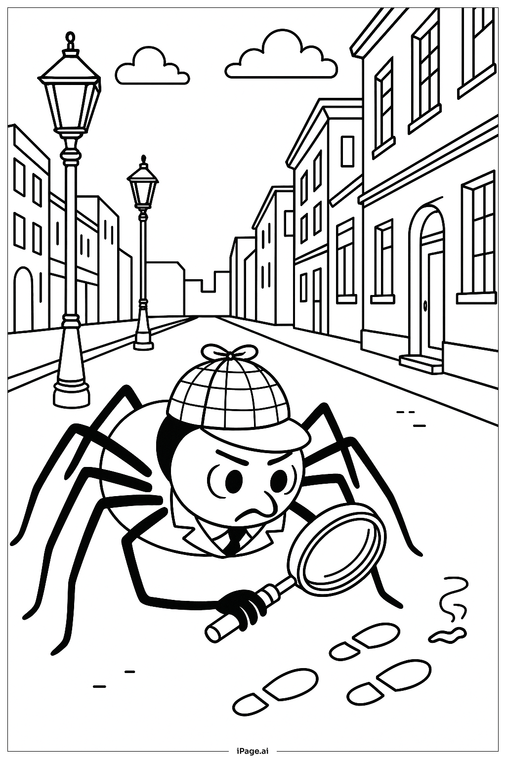  거미 탐정 장면 색칠공부 페이지 