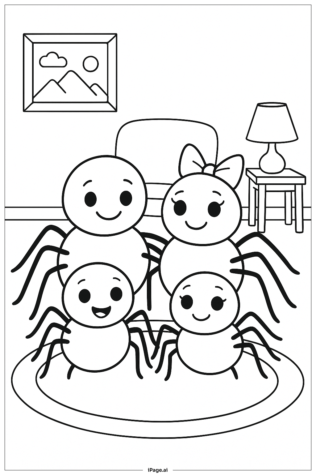  거미 가족 초상화 색칠공부 페이지 