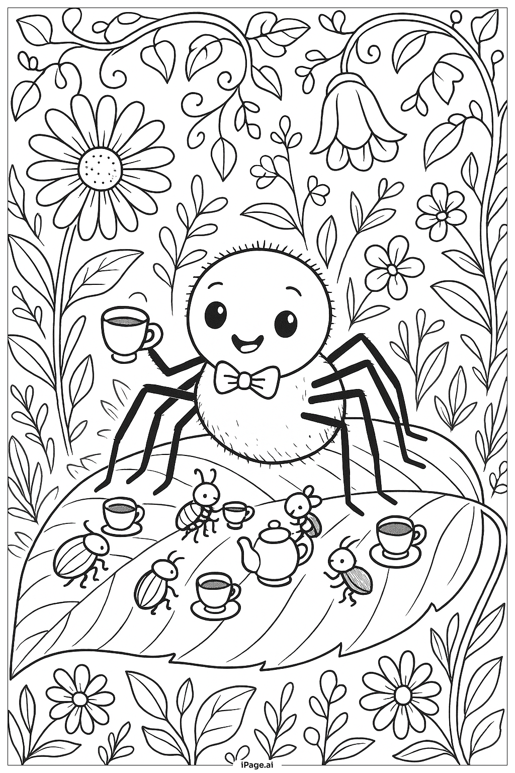  거미 정원 파티 색칠공부 페이지 