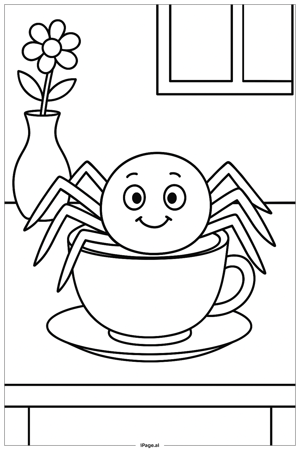  찻잔 속 거미 색칠공부 페이지 
