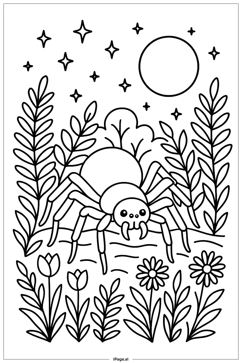  달 정원 위 거미 색칠공부 페이지 