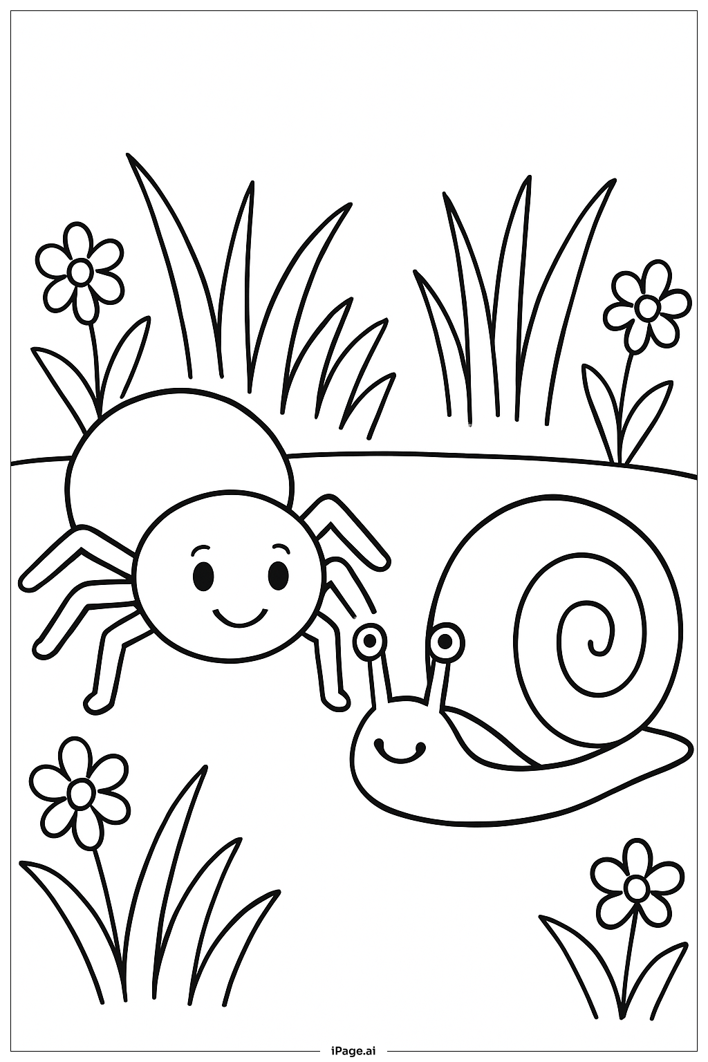  달팽이를 가진 거미 색칠공부 페이지 