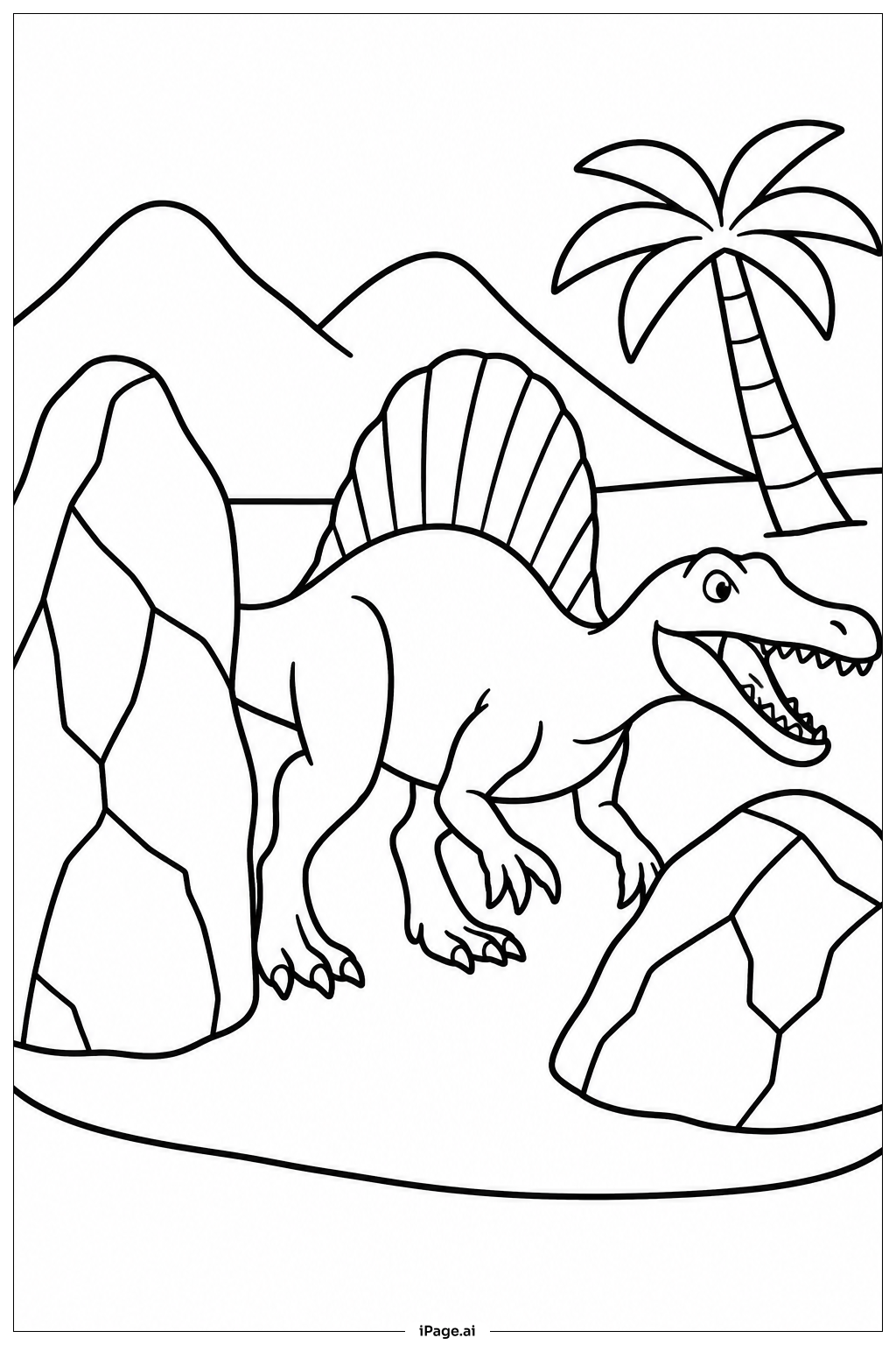 Spinosaurus And Boulders Coloring Page