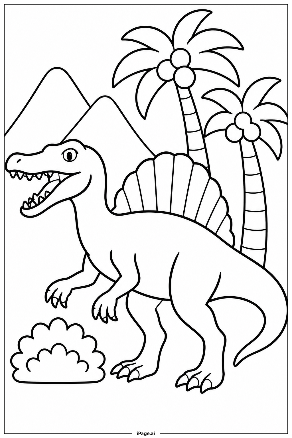 Trang tô màu Spinosaurus Và Cây Cọ