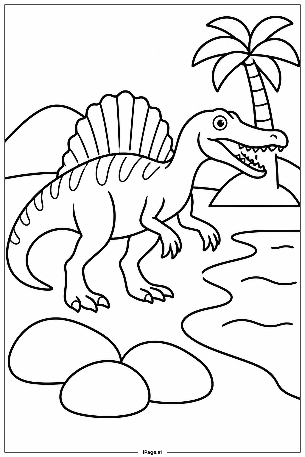Spinosaurus And River Stones Coloring Page