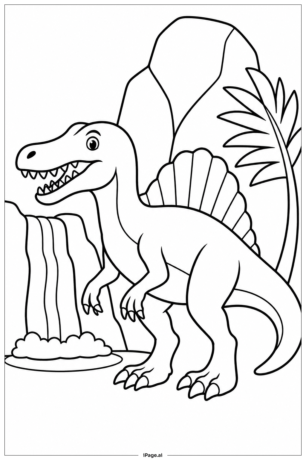 Spinosaurus By Waterfall Coloring Page