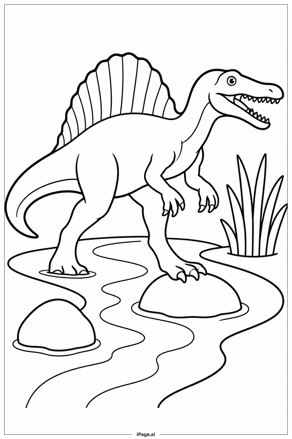 Trang tô màu Spinosaurus Crossing Stream