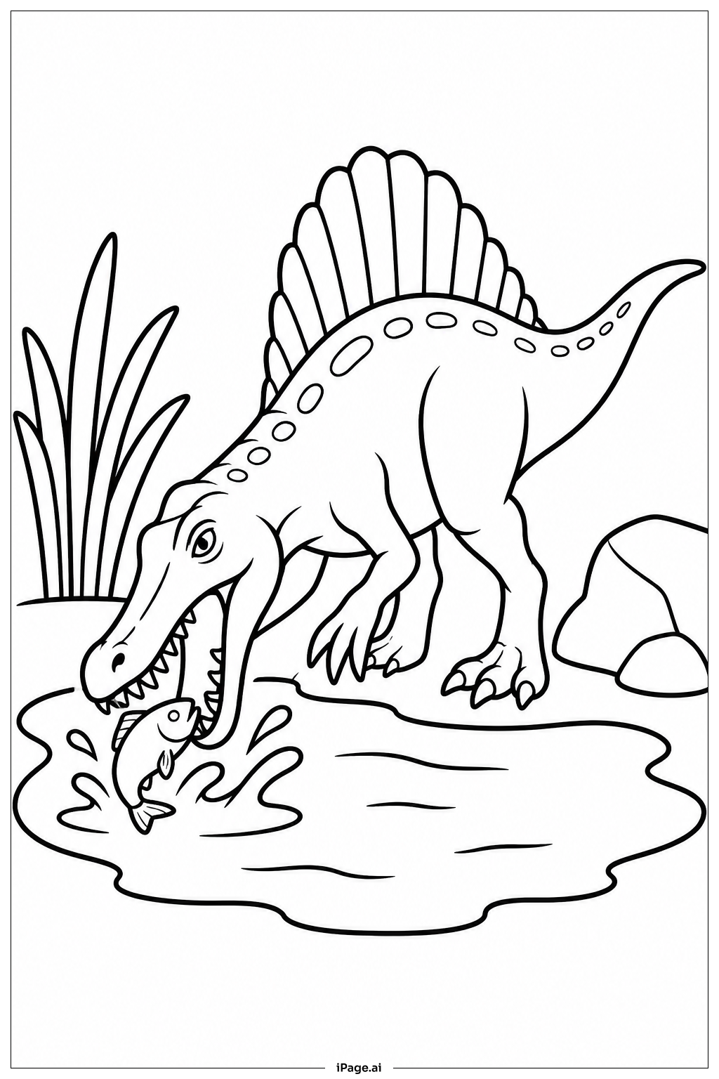 Spinosaurus Fishing Scene Coloring Page