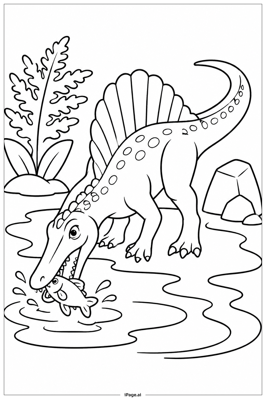 Trang tô màu Spinosaurus Săn Cá