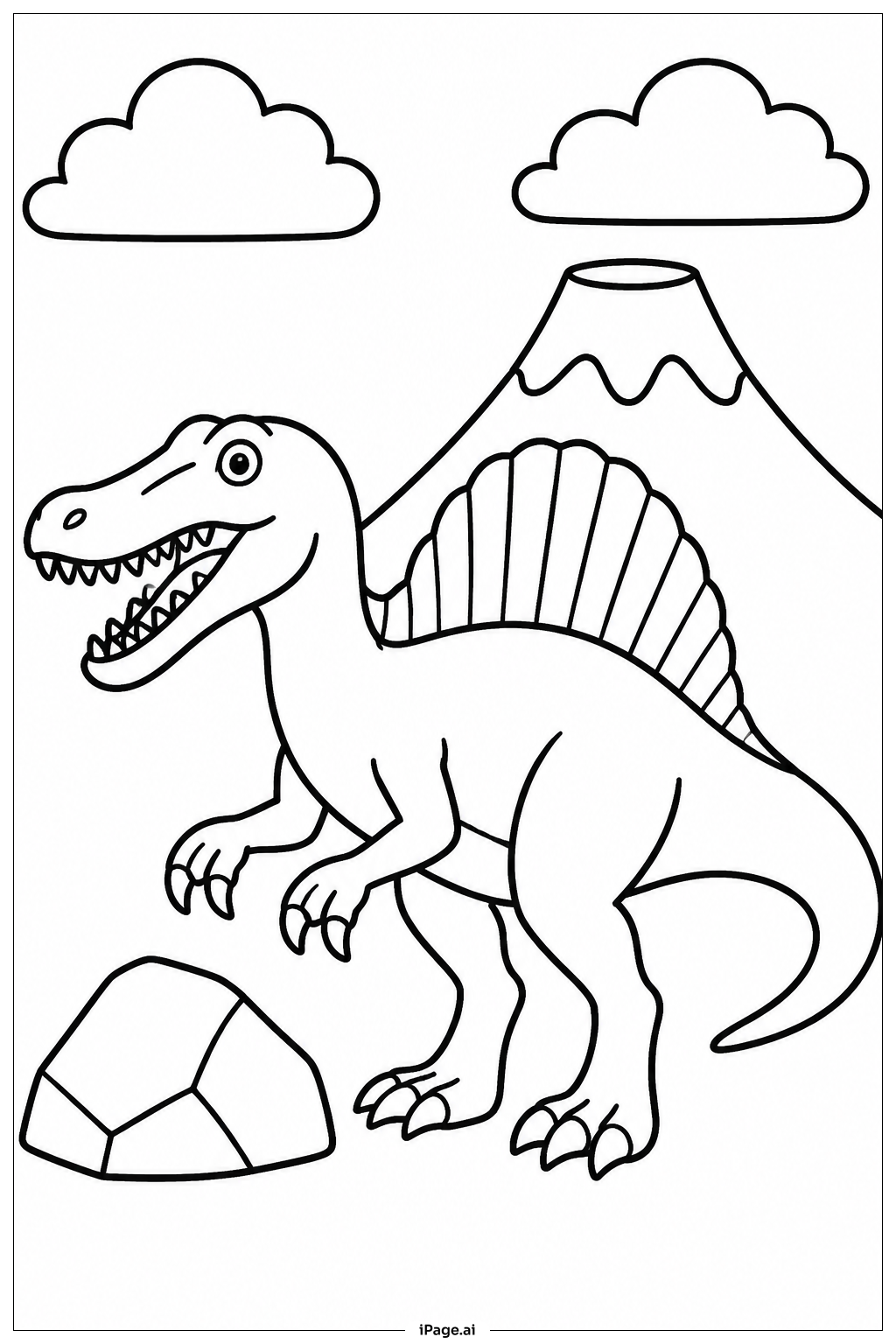 Spinosaurus Near Volcano Coloring Page